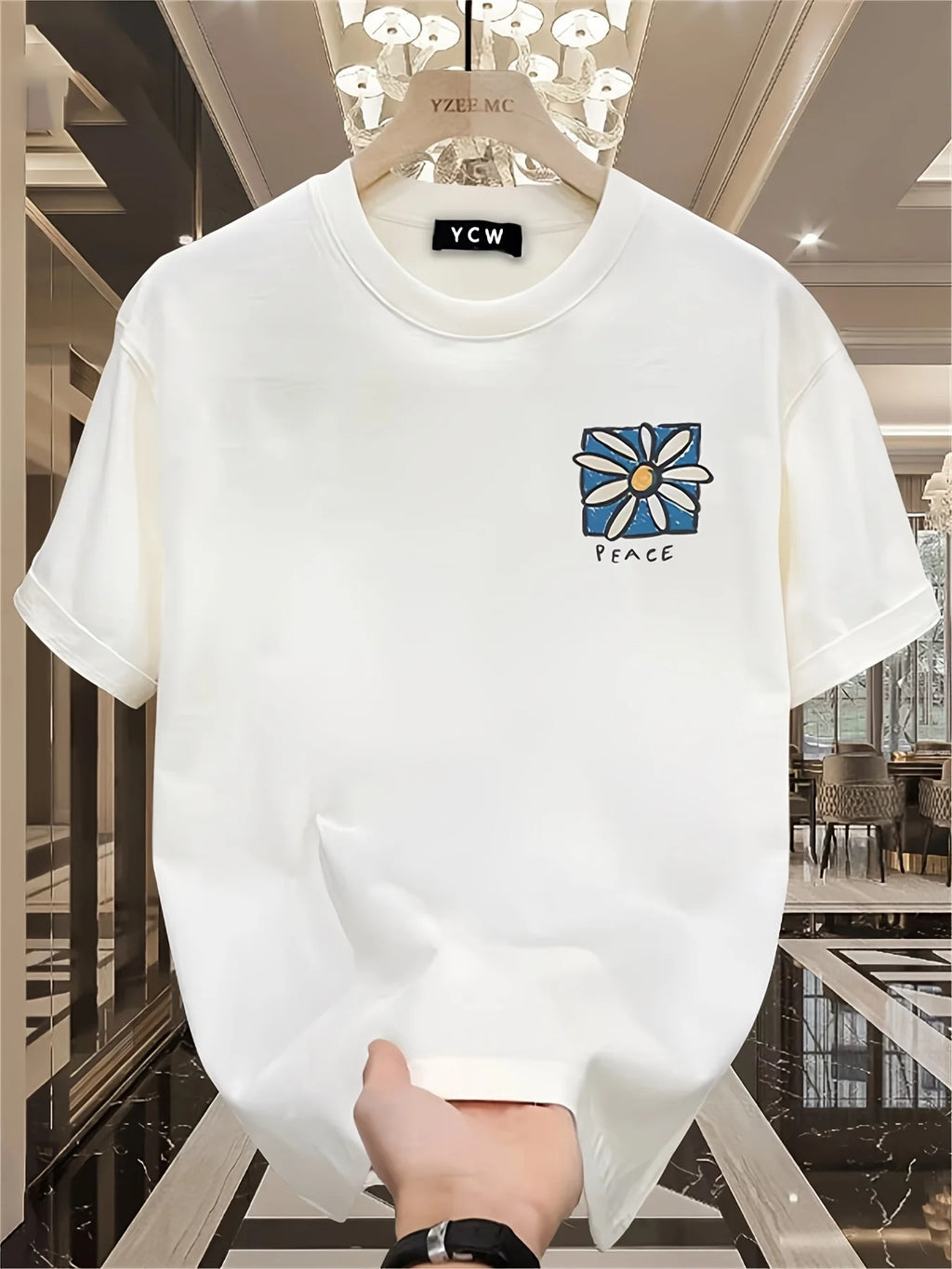 Peace Daisy Herren T-Shirt – 100 % Baumwolle – Kurzarmshirt mit Blumen- & Peace-Print