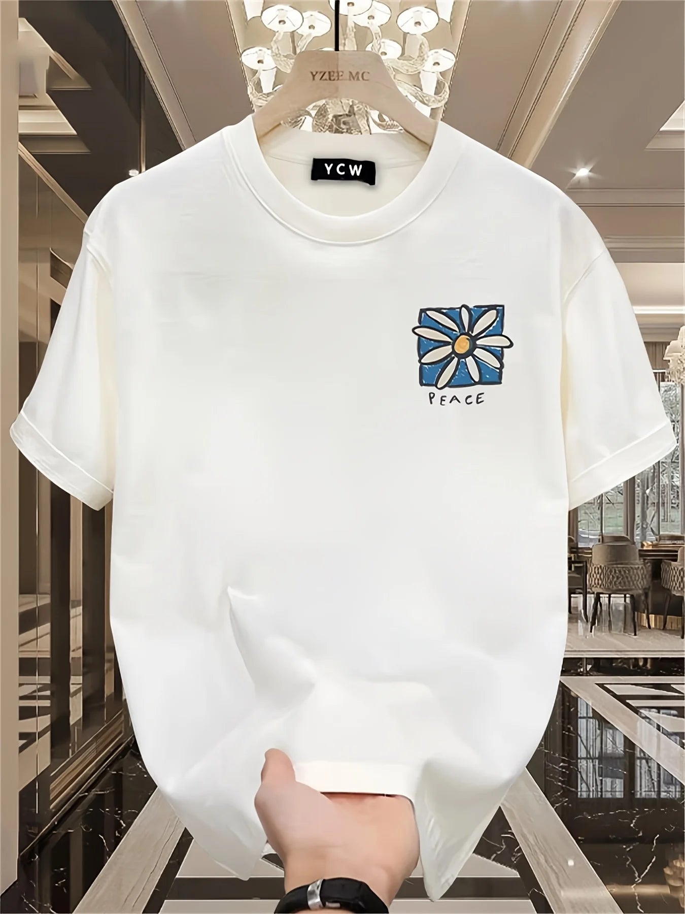 Peace Daisy Herren T-Shirt – 100 % Baumwolle – Kurzarmshirt mit Blumen- & Peace-Print