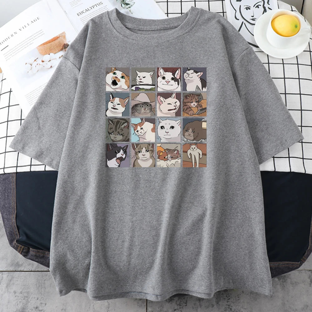 Meme Cats Puzzle T-Shirt – Lustiges Katzen Graphic Tee aus 100 % Baumwolle – Oversize Herren Shirt – Größen XS–XXL