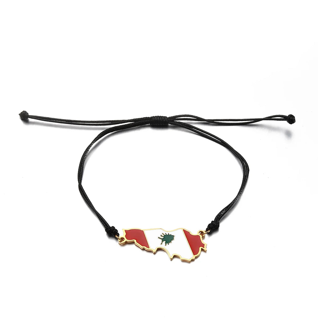 Libanon Karten-Armband – Verstellbares Unisex Armband mit Libanon-Anhänger | Schwarzes Band
