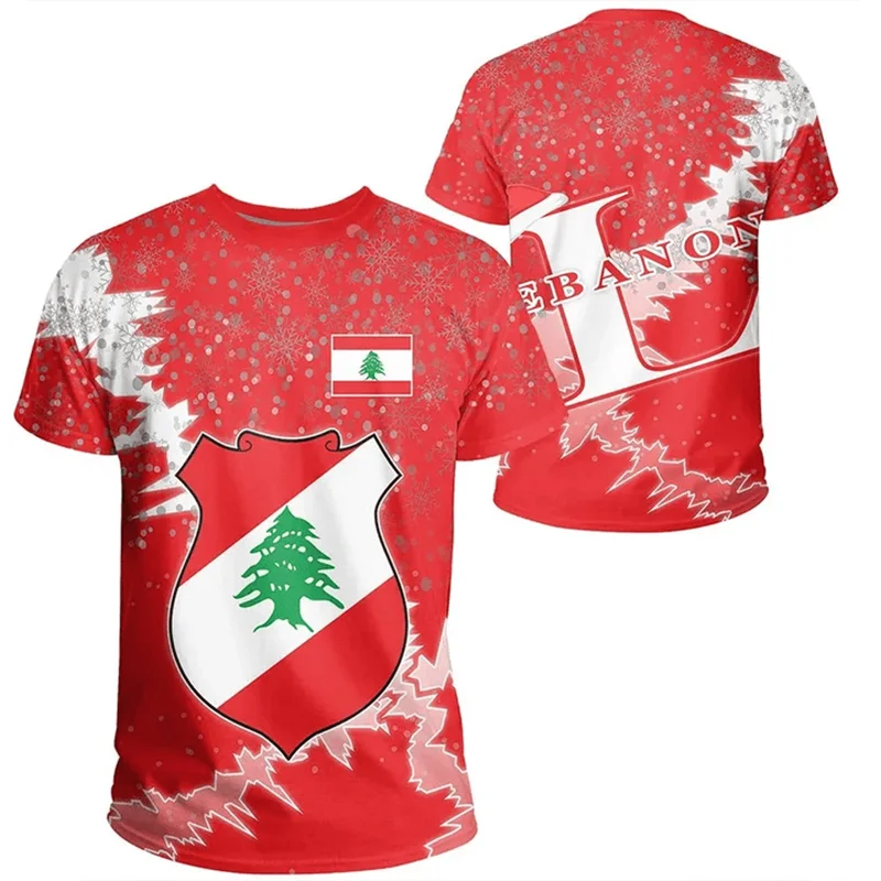 Libanon Flaggen T-Shirt – Camouflage Herren Shirt mit 3D-Print | Kurzarm Unisex