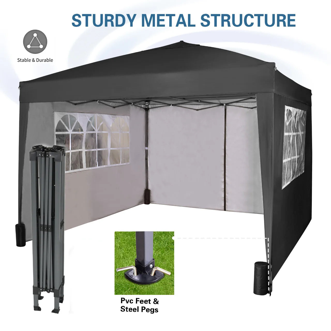 Pop-Up Pavillon 3 × 3 m mit Seitenwänden – Wasserdichter Faltpavillon inkl. Gewichtsäcke & Tragetasche