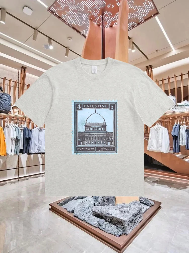 Palästina T-Shirt „Stamp“ – 100 % Baumwolle – Retro Kurzarm Shirt im Streetwear-Style