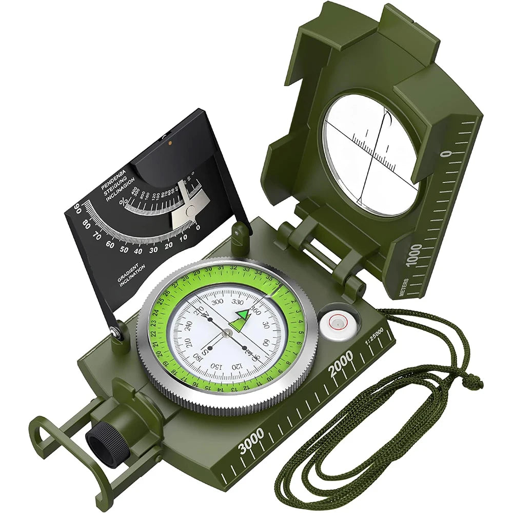 Militär-Kompass aus Metall – Wasserdichter Survival-Kompass mit Fluoreszenzanzeige & Neigungsmesser