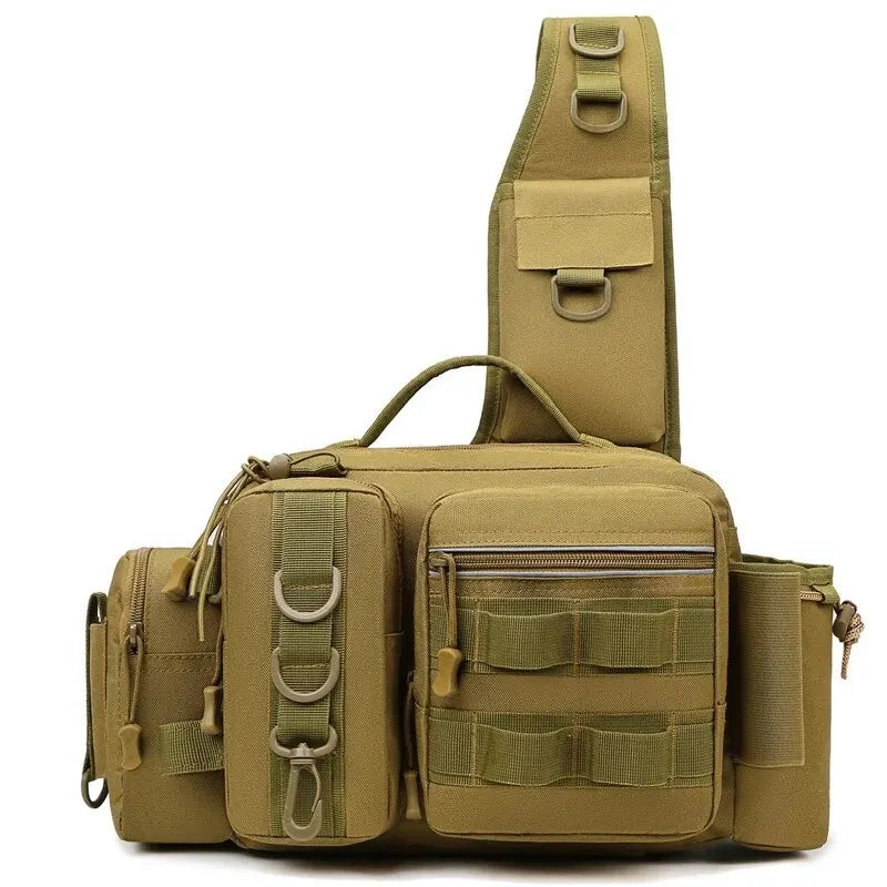 Angelrucksack mit Rutenhalter – Multifunktionale Fishing Tackle Bag aus 600D Nylon – Schulter-, Sling- & Brusttasche