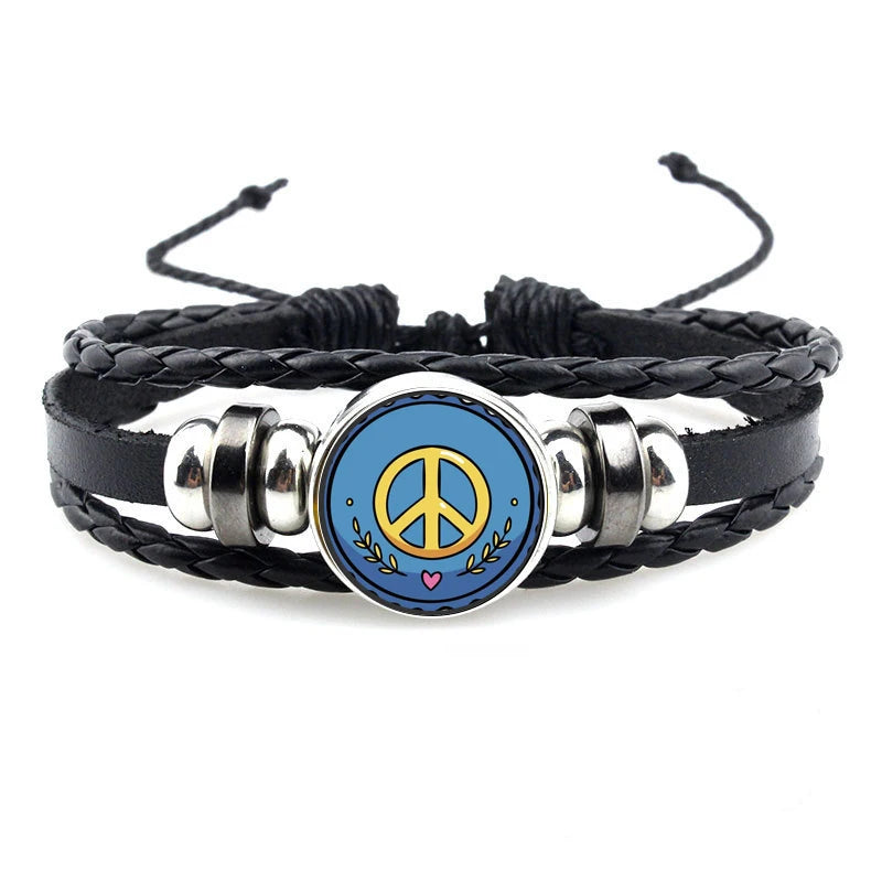 Vintage Peace Symbol Lederarmband – Armband mit großem Peace-Zeichen für Damen & Herren