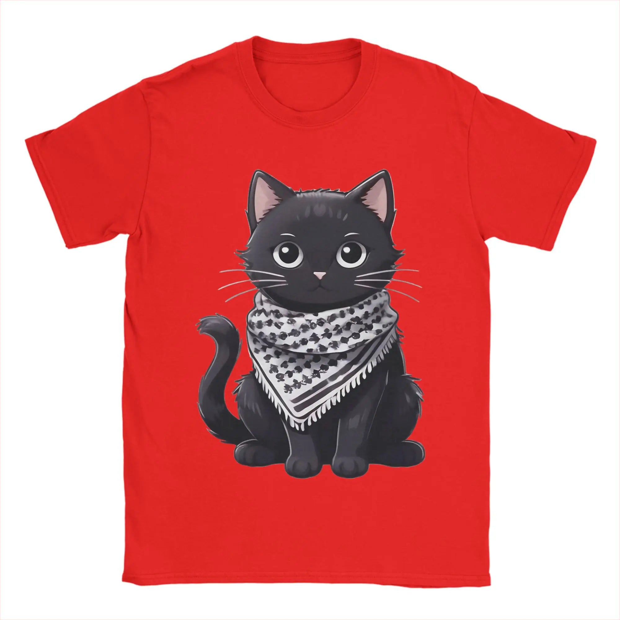 Palästina Katzen T-Shirt mit Kufiya-Motiv – Herren Baumwollshirt | Kurzarm Casual Tee